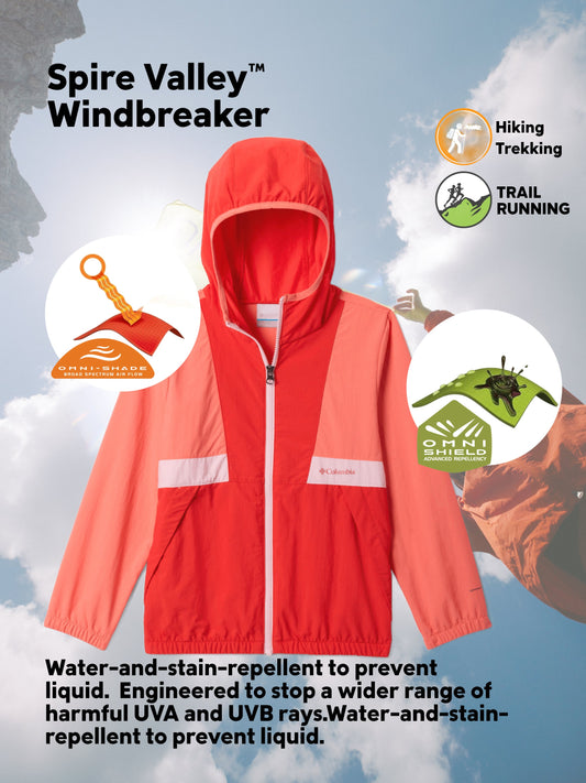 Columbia Kids Boys Orange Omni-Shade Spire Valley Windbreaker Jacket