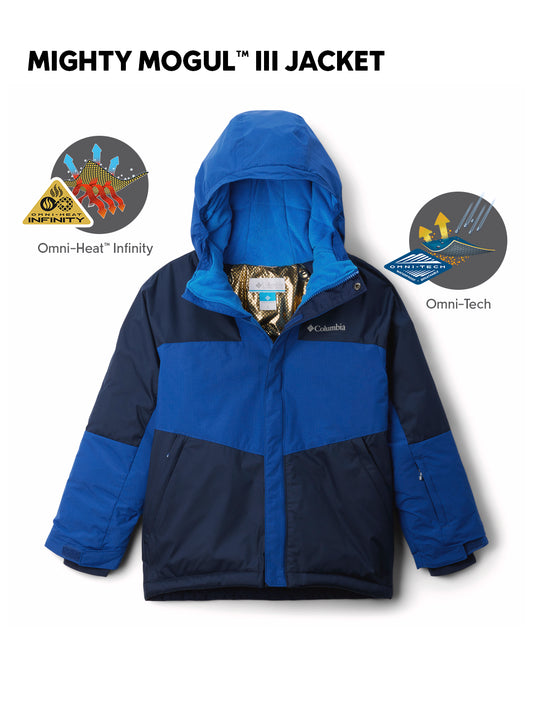 Columbia Kids Boys Navy Blue Omni-Heat Inifnity Mighty Mogul III Hooded Down Jacket