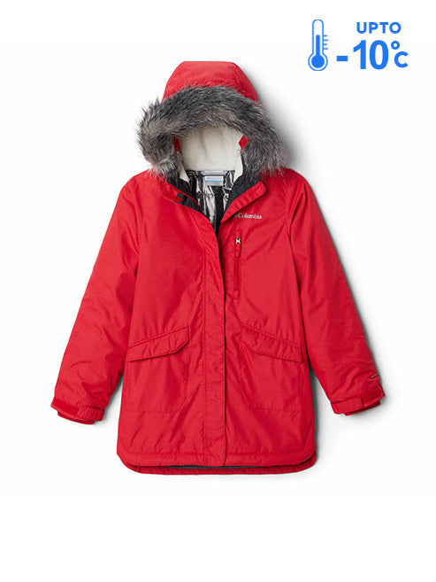 Columbia Kids Girls Red Omni-Heat Reflective Suttle Mountain Long Hooded Down Jacket