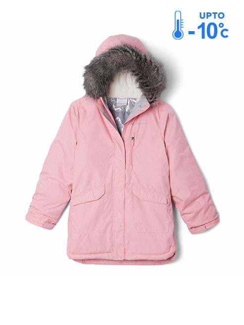 Columbia Kids Girls Pink Omni-Heat Reflective Suttle Mountain Long Hooded Down Jacket