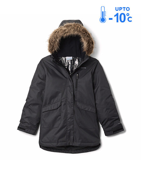 Columbia Kids Girls Black Omni-Heat Reflective Suttle Mountain II Long Hooded Down Jacket