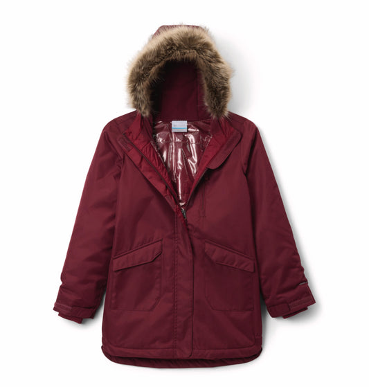 Columbia Kids Girls Red Omni-Heat Reflective Suttle Mountain II Long Hooded Down Jacket