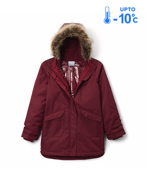 Columbia Kids Girls Red Omni-Heat Reflective Suttle Mountain II Long Hooded Down Jacket