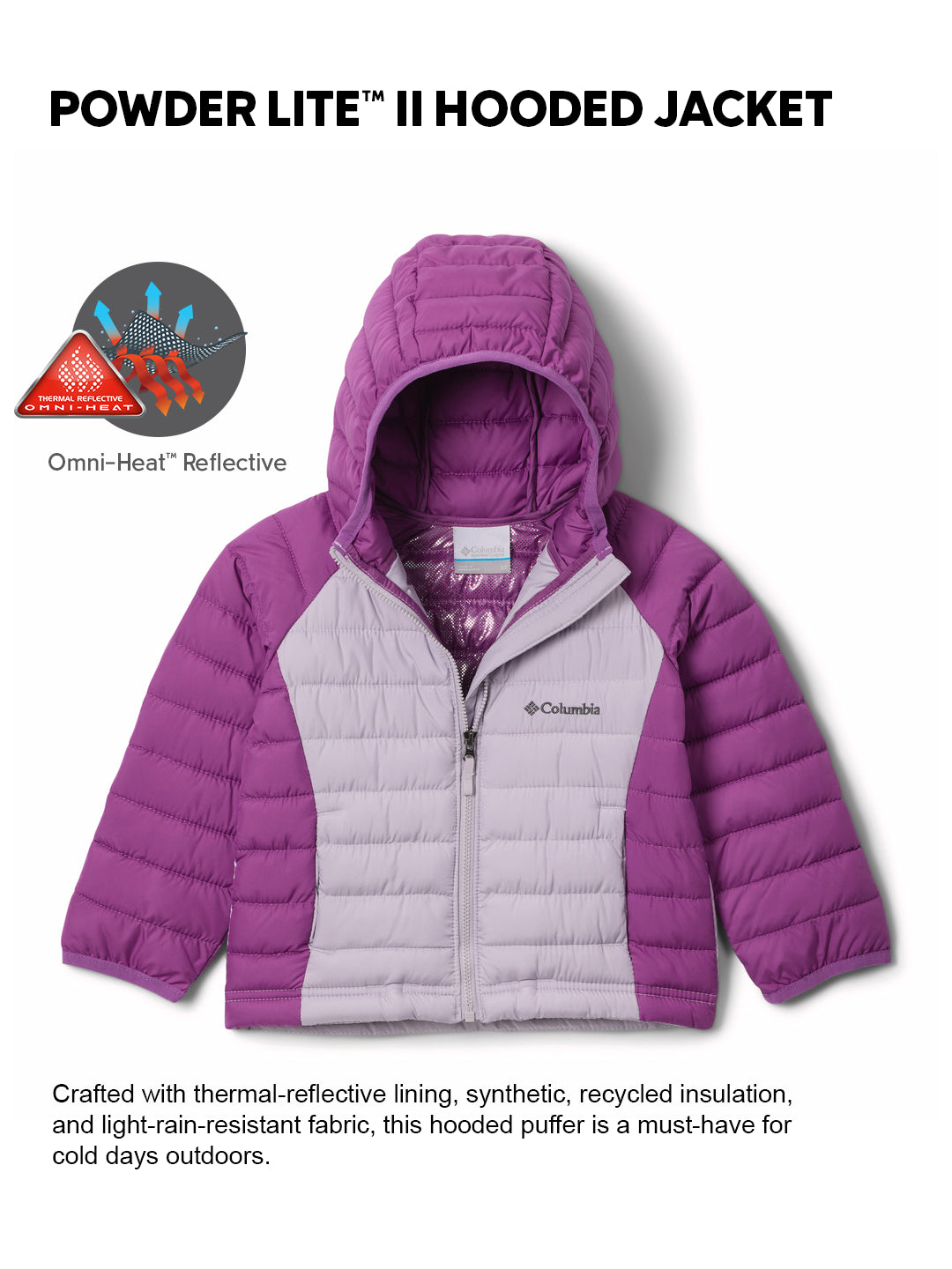 Columbia Kids Girls Purple OmniHeat Reflective Powder Lite II Down Jacket