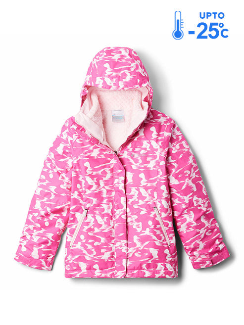 Columbia Kids Girls Red Omni-Heat Reflective Bugaboo III Printed Fleece Hooded Interchange Jacket
