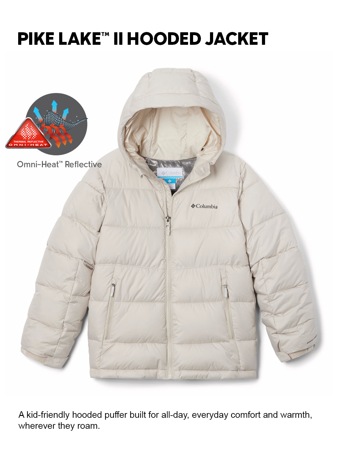 Columbia Kids Unisex Beige OmniHeat Reflective Pike Lake II Down Jacket