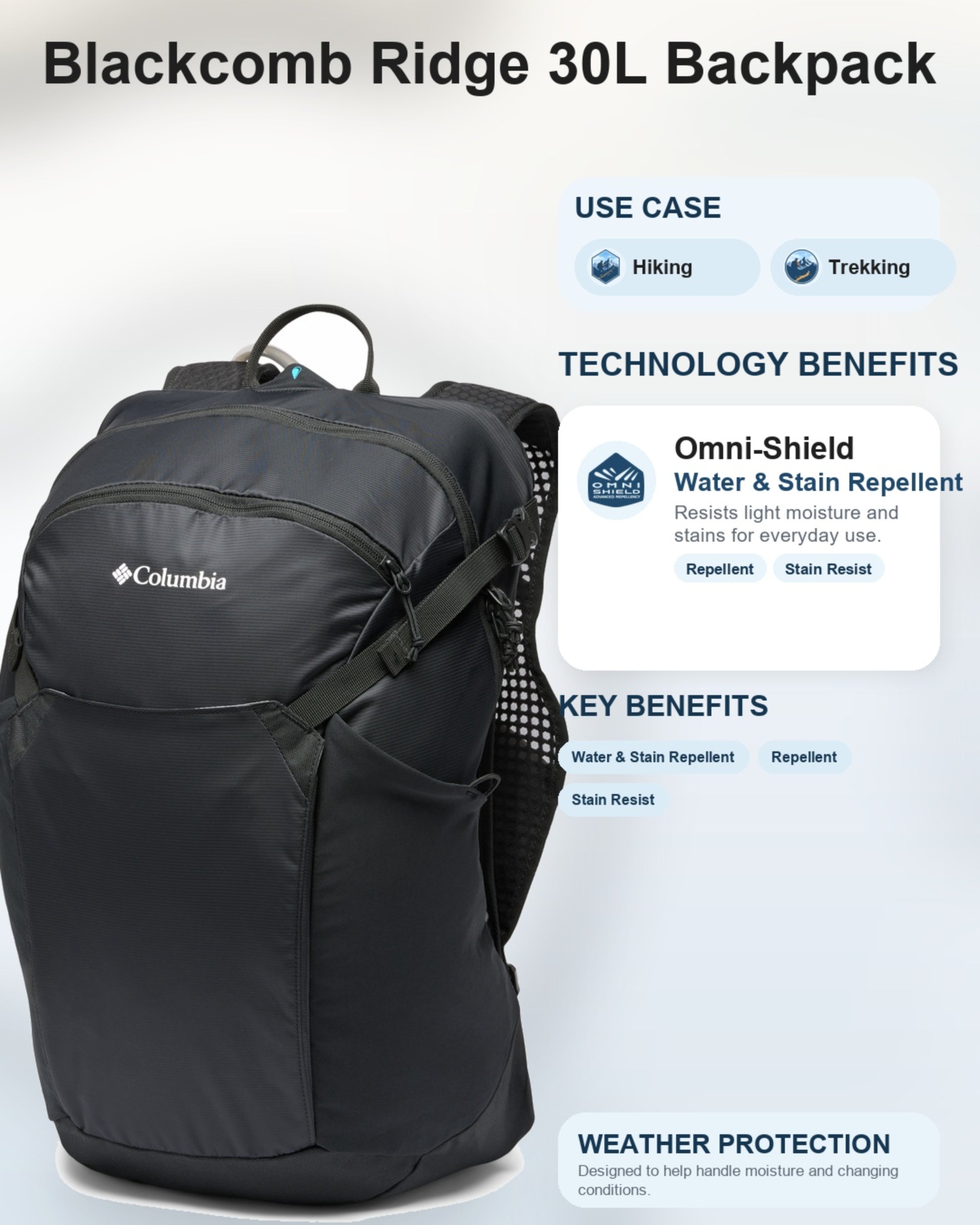 Columbia Unisex Black Omni-Shield Blackcomb Ridge 30L Backpack