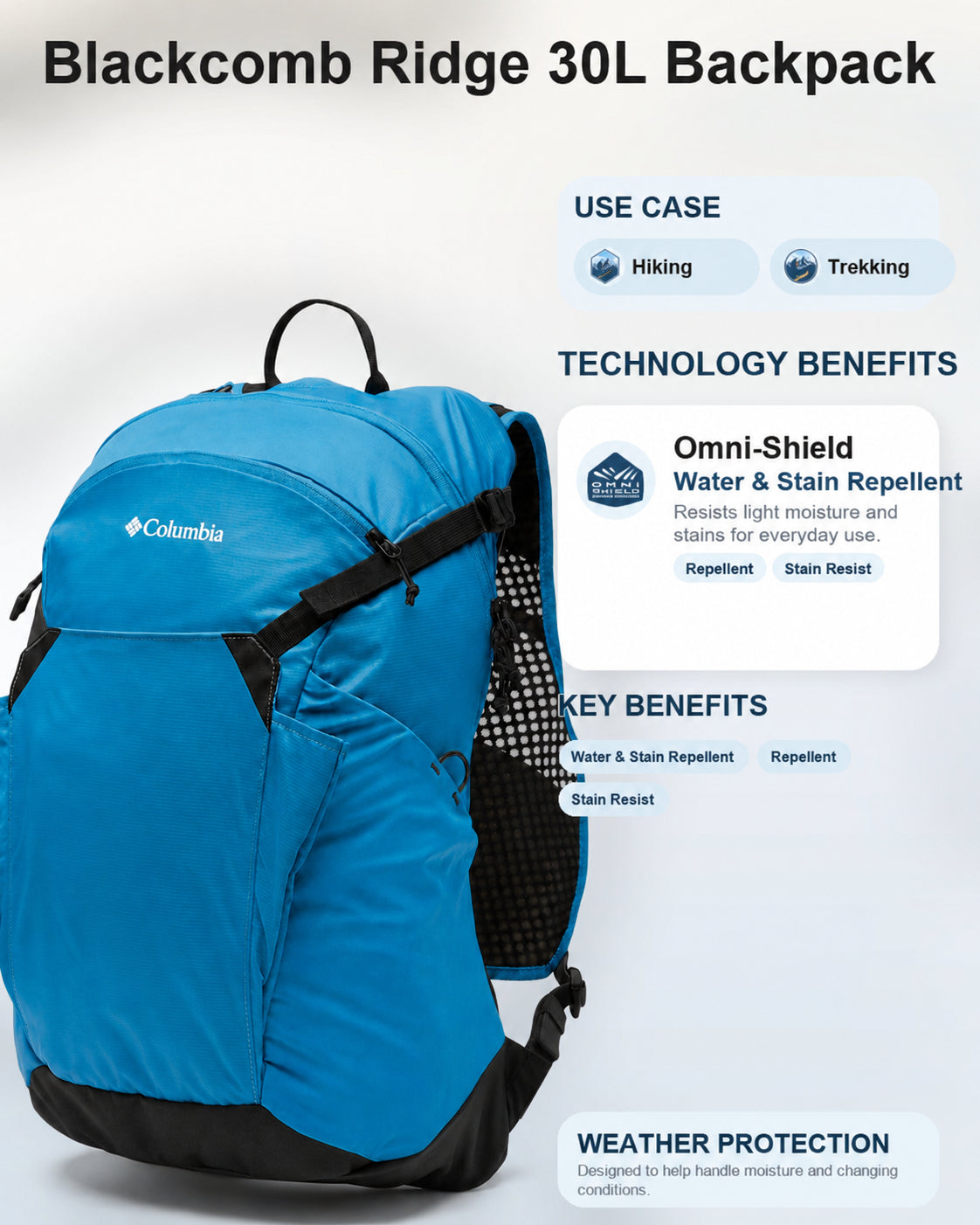 Columbia Unisex Blue Omni-Shield Blackcomb Ridge 30L Backpack