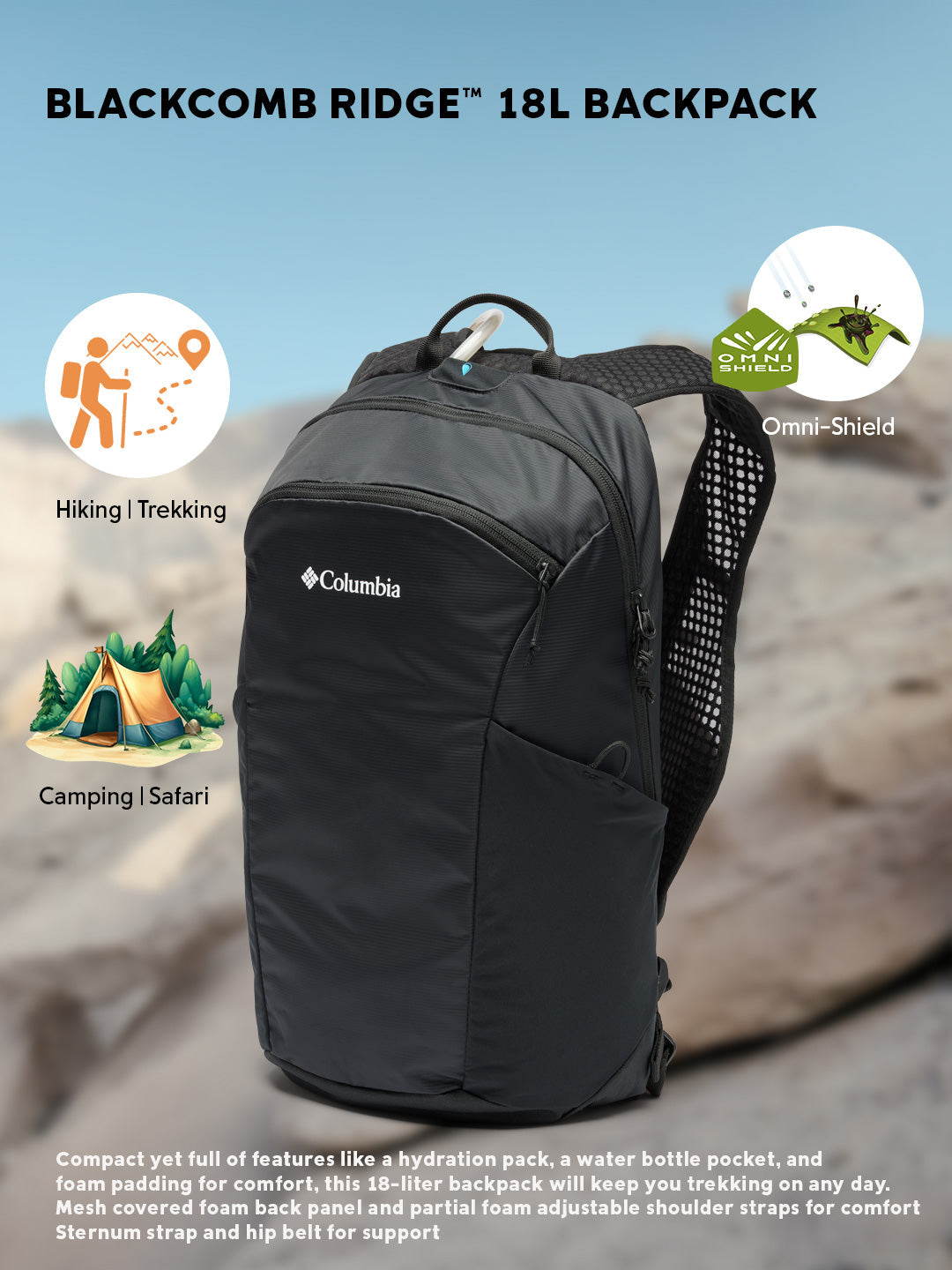 Columbia Unisex Black Omni-Shield Blackcomb Ridge 18L Backpack