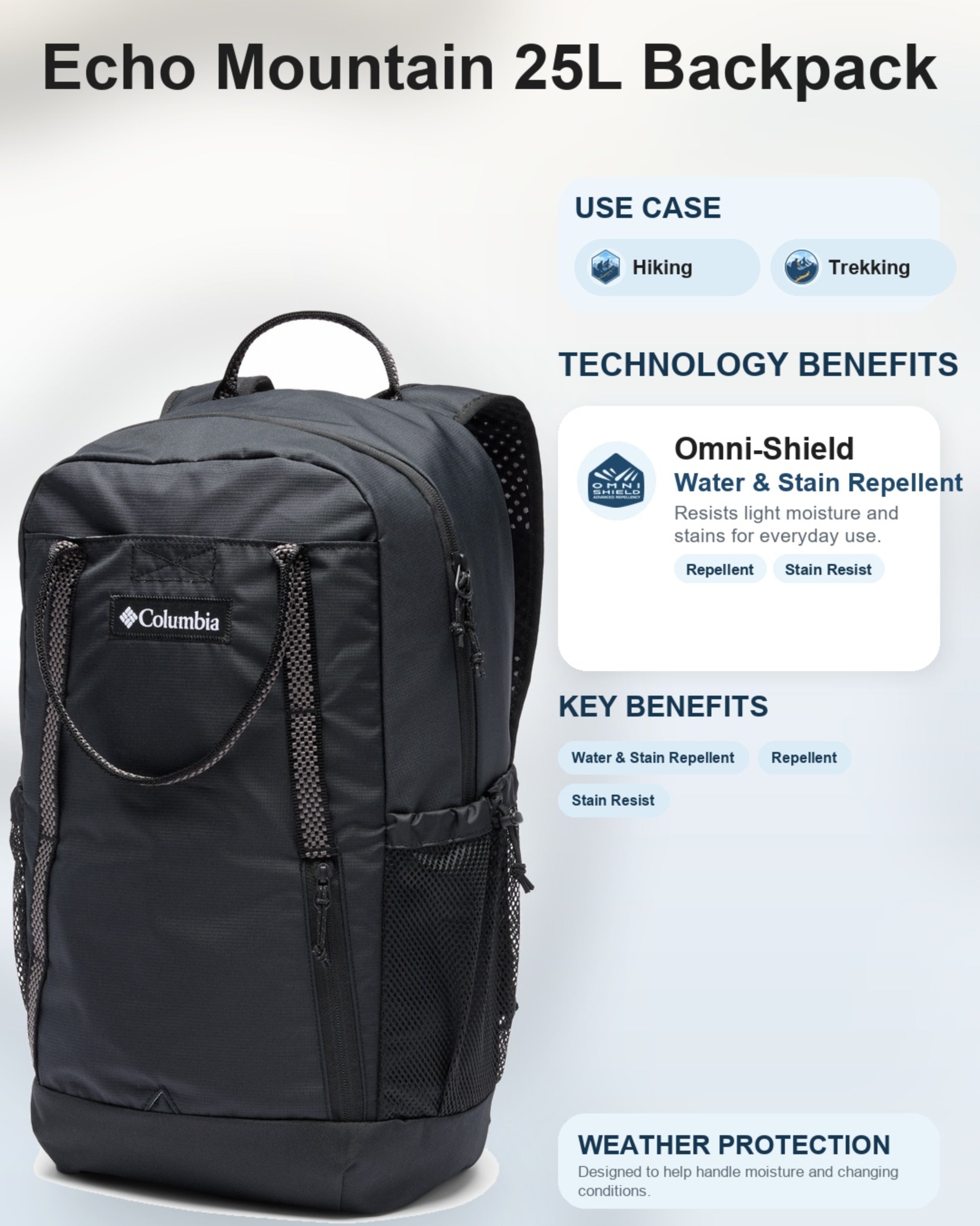 Columbia Unisex Black Omni-Shield Echo Mountain 25L Backpack