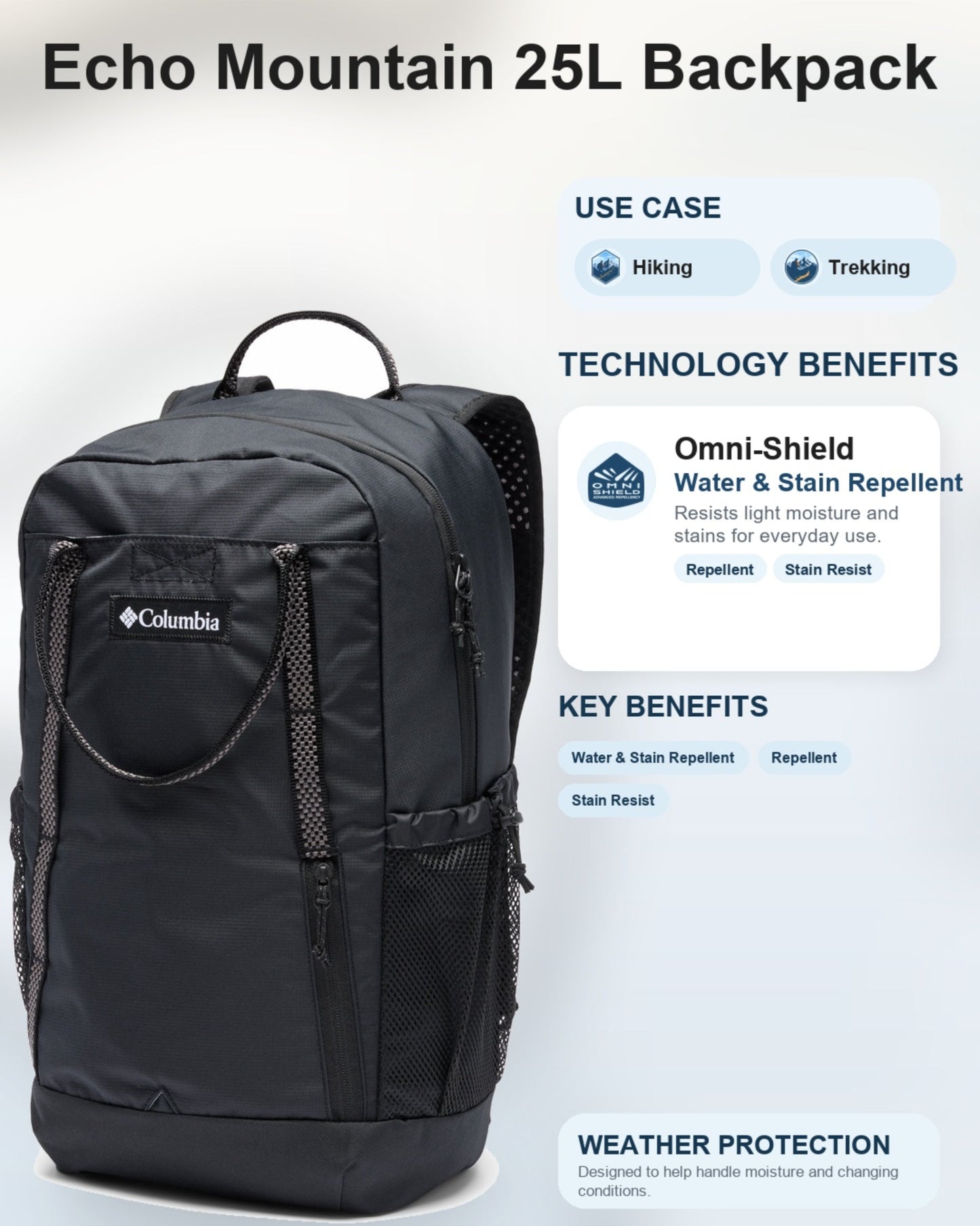Columbia Unisex Black Omni-Shield Echo Mountain 25L Backpack