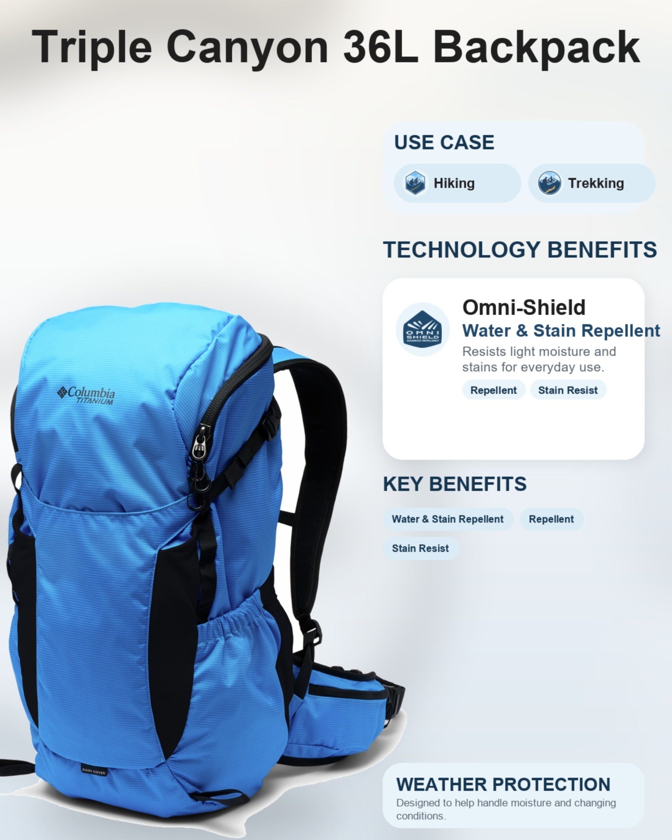 Columbia Unisex Blue Omni-Shield Triple Canyon 36L Backpack