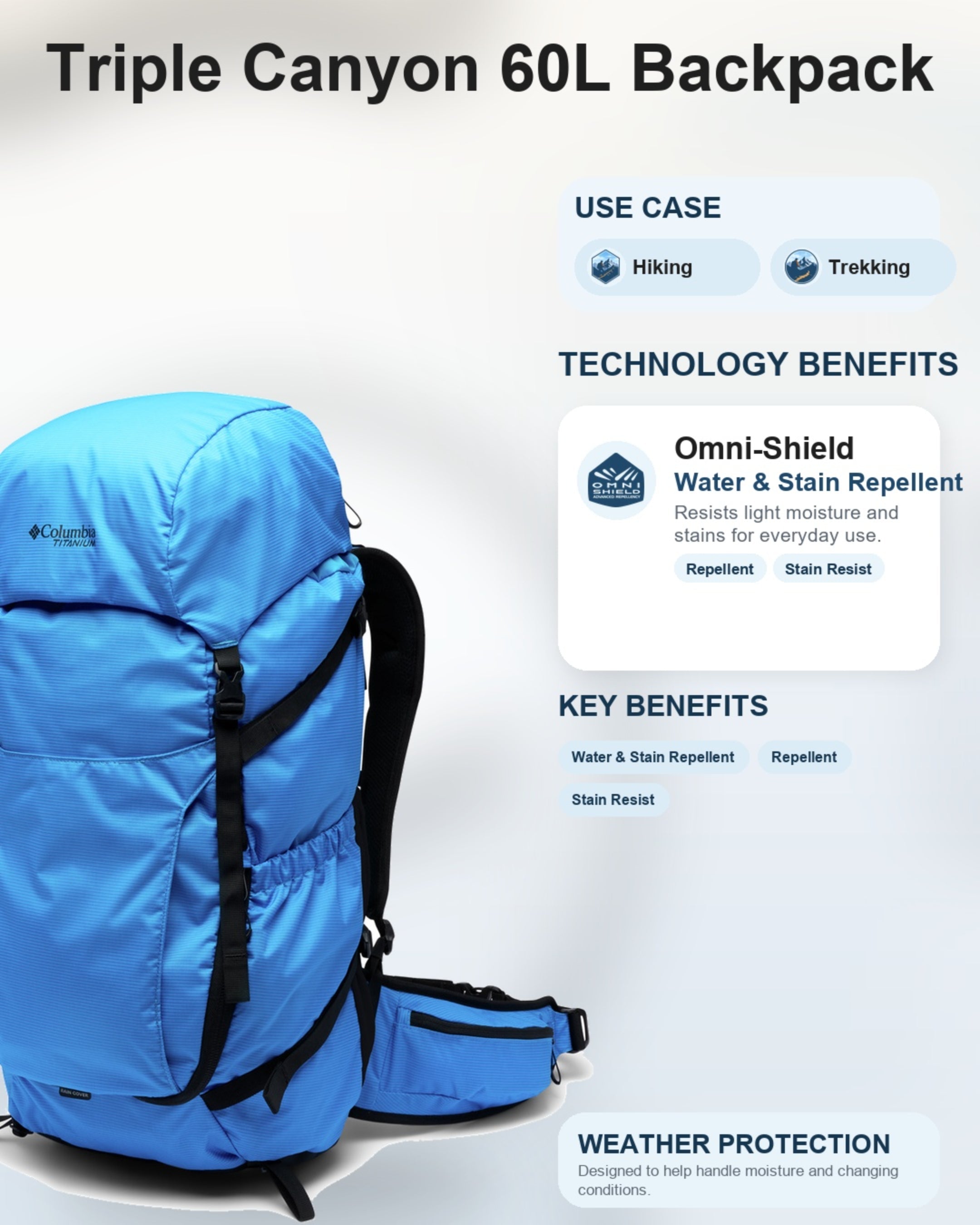 Columbia Unisex Blue Omni-Shield Triple Canyon 60L Backpack