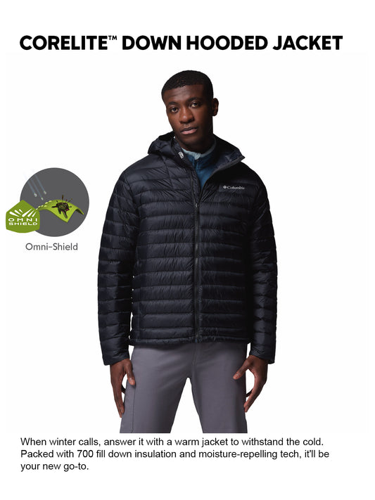 Columbia Men Black Omni-Shield Corelite Hooded Down Jacket