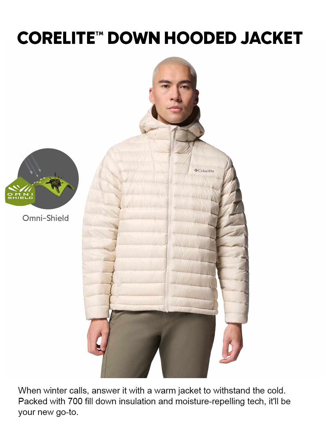Columbia Men Beige Omni-Shield Corelite Hooded Down Jacket