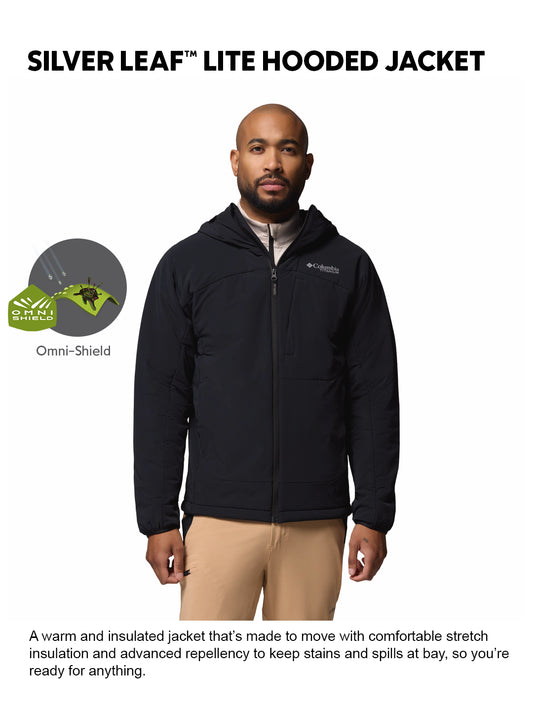 Columbia Men Black Omni-Shield Silver Leaf Lite Hooded Down Jacket
