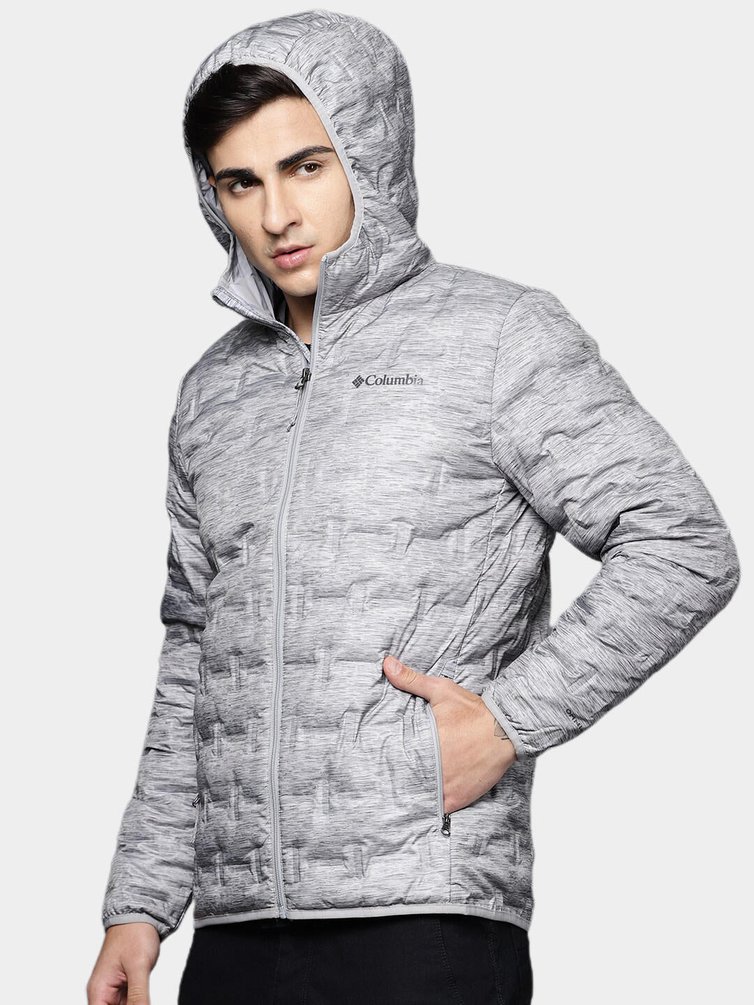 Columbia Men Grey Omni-Heat Reflective Delta Ridge Hooded Down Jacket