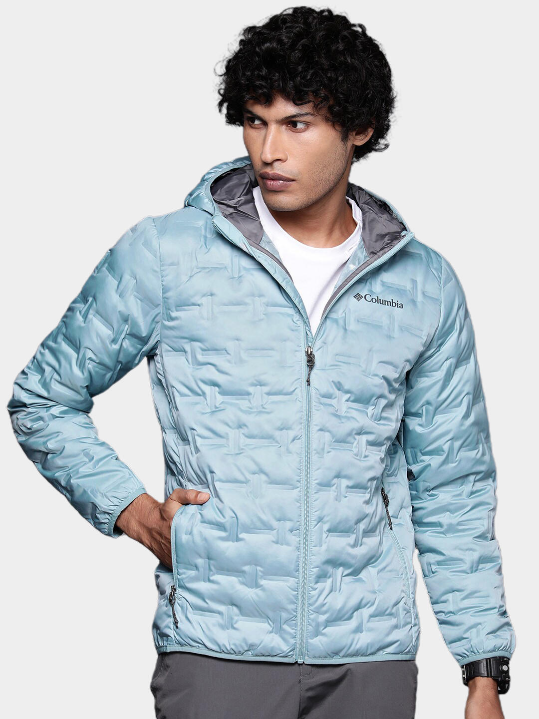 Columbia Men Blue Delta Ridge Down Hooded Jacket
