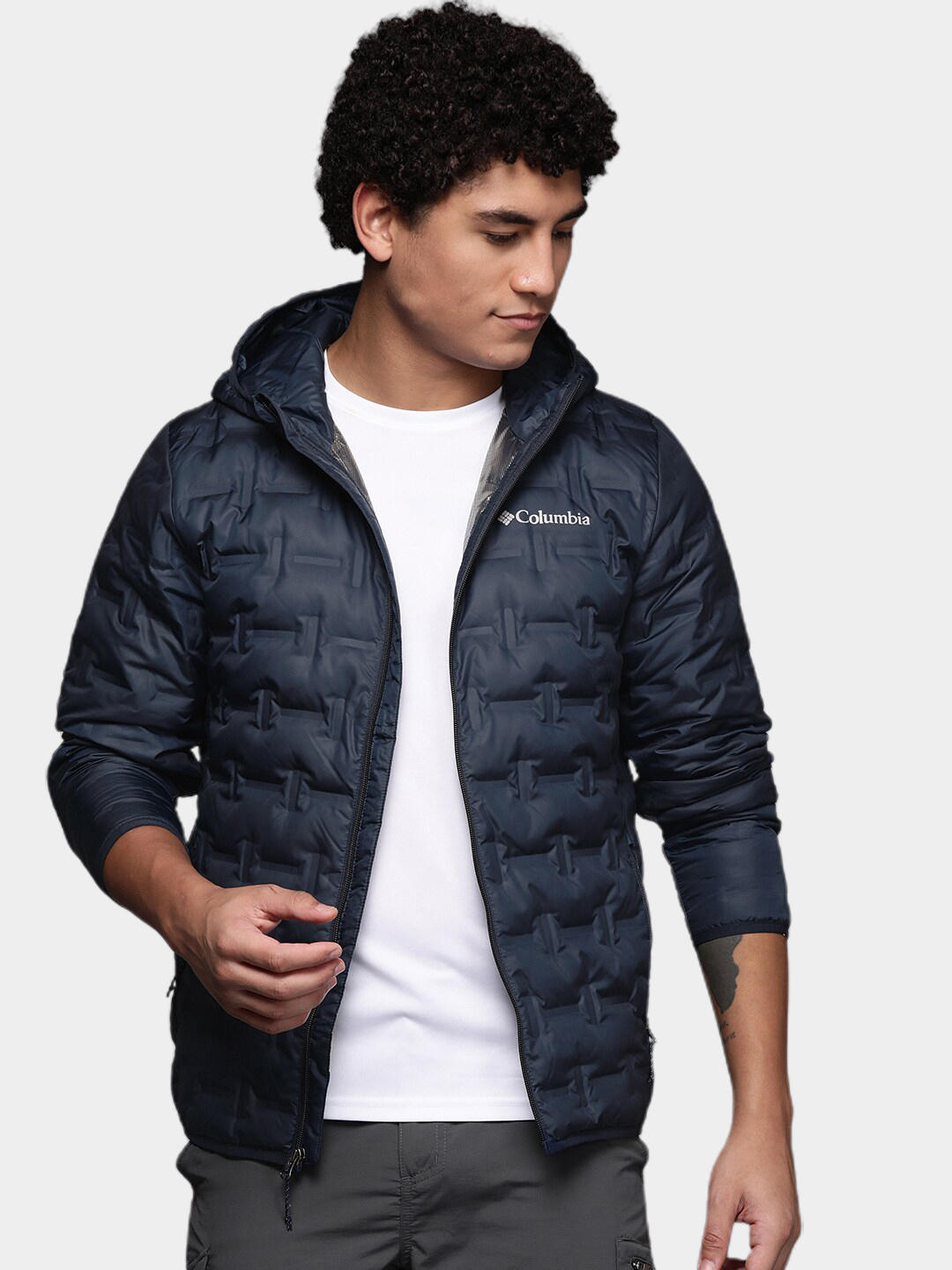 Columbia Men Blue Omni-Heat Reflective Delta Ridge Hooded Down Jacket
