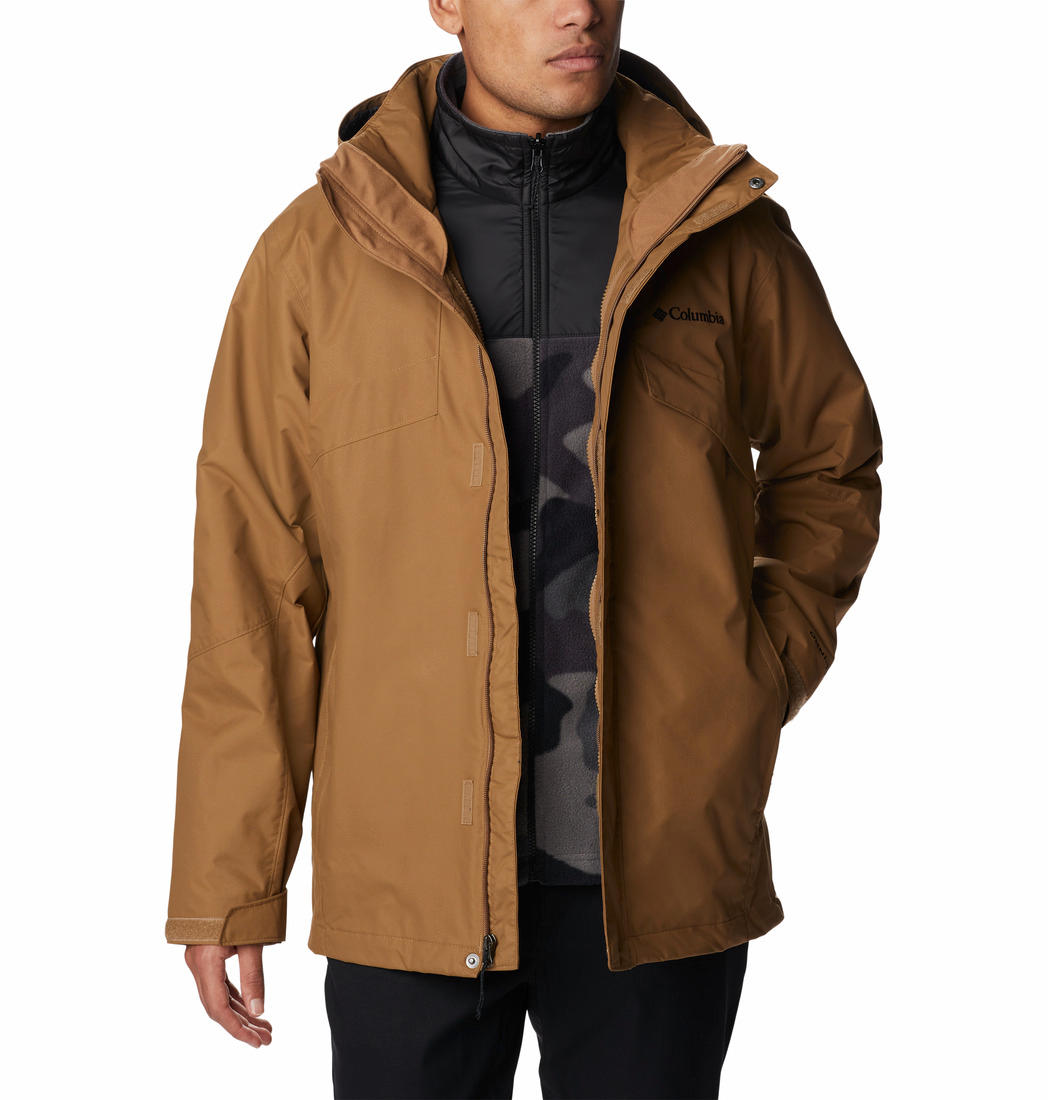 A Men Wearing Columbia Men Brown Bugaboo II Fleece Interchange Jacket