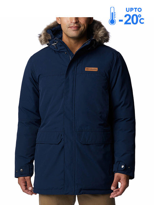 Columbia Men Navy Blue Marquam Peak Parka Hooded Down Jacket