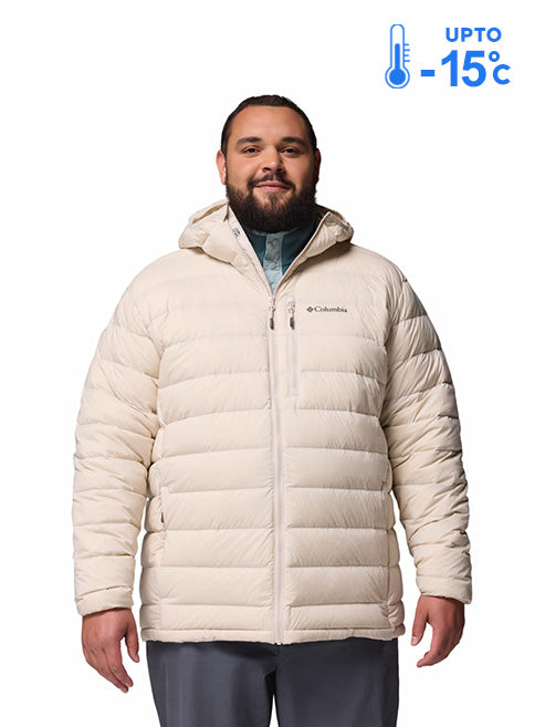 Columbia Men Beige Omni-Shield Drift Peak Stretch Hooded Down Jacket