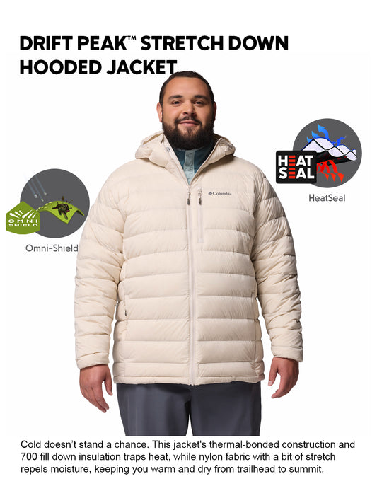 Columbia Men Beige Omni-Shield Drift Peak Stretch Hooded Down Jacket