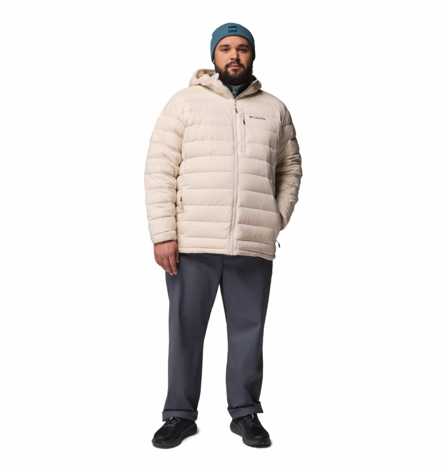 Columbia Men Beige Omni-Shield Drift Peak Stretch Hooded Down Jacket