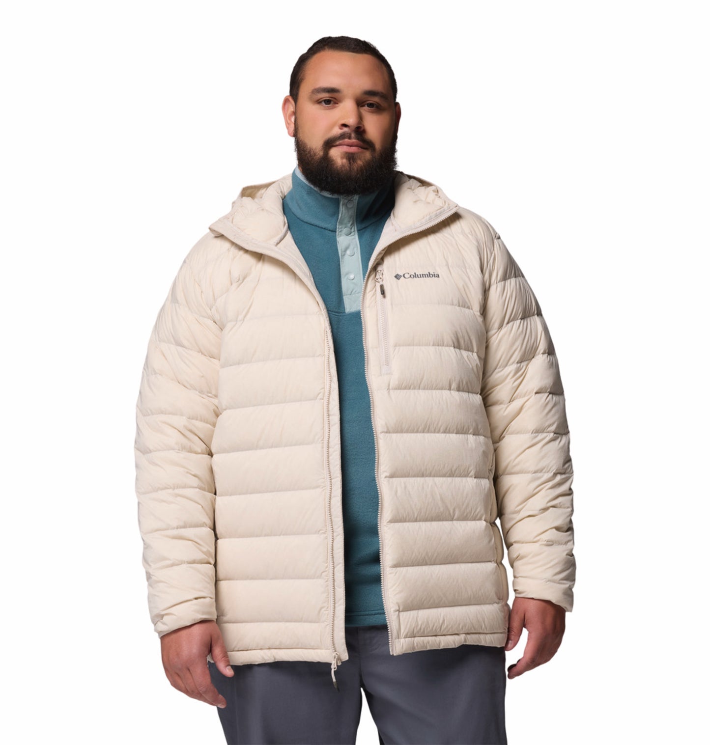Columbia Men Beige Omni-Shield Drift Peak Stretch Hooded Down Jacket