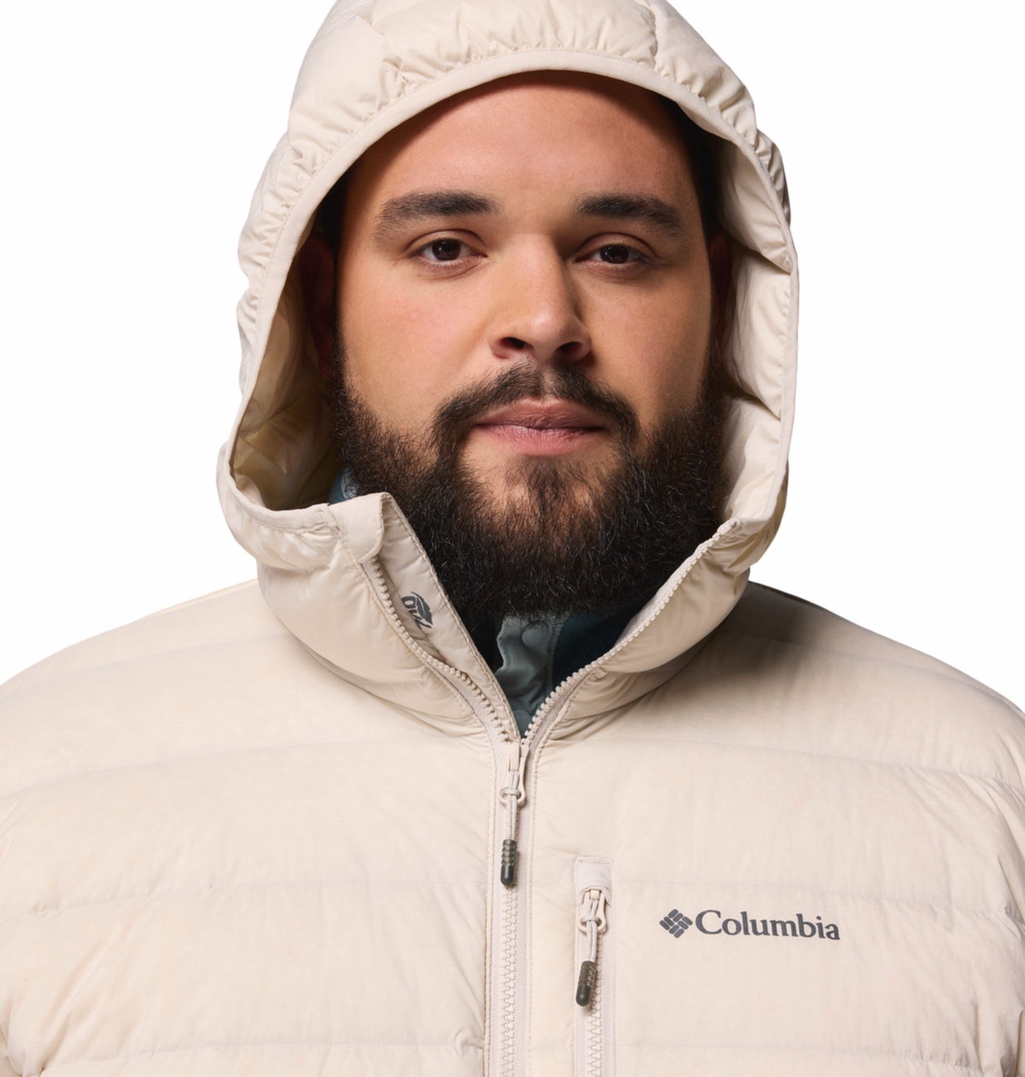 Columbia Men Beige Omni-Shield Drift Peak Stretch Hooded Down Jacket