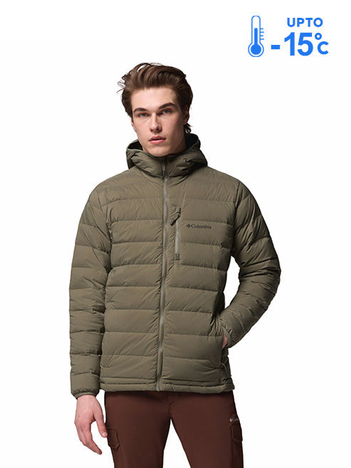 Columbia Men Green Omni-Shield Drift Peak Stretch Hooded Down Jacket