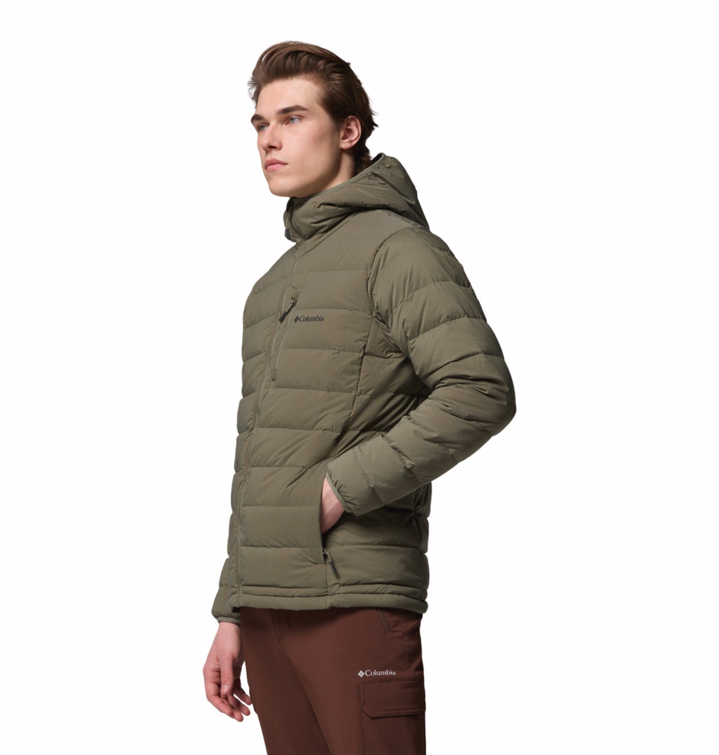 Columbia Men Green Omni-Shield Drift Peak Stretch Hooded Down Jacket