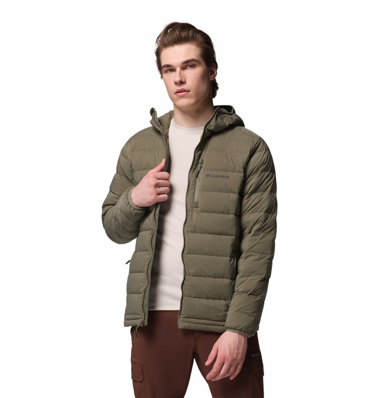 Columbia Men Green Omni-Shield Drift Peak Stretch Hooded Down Jacket