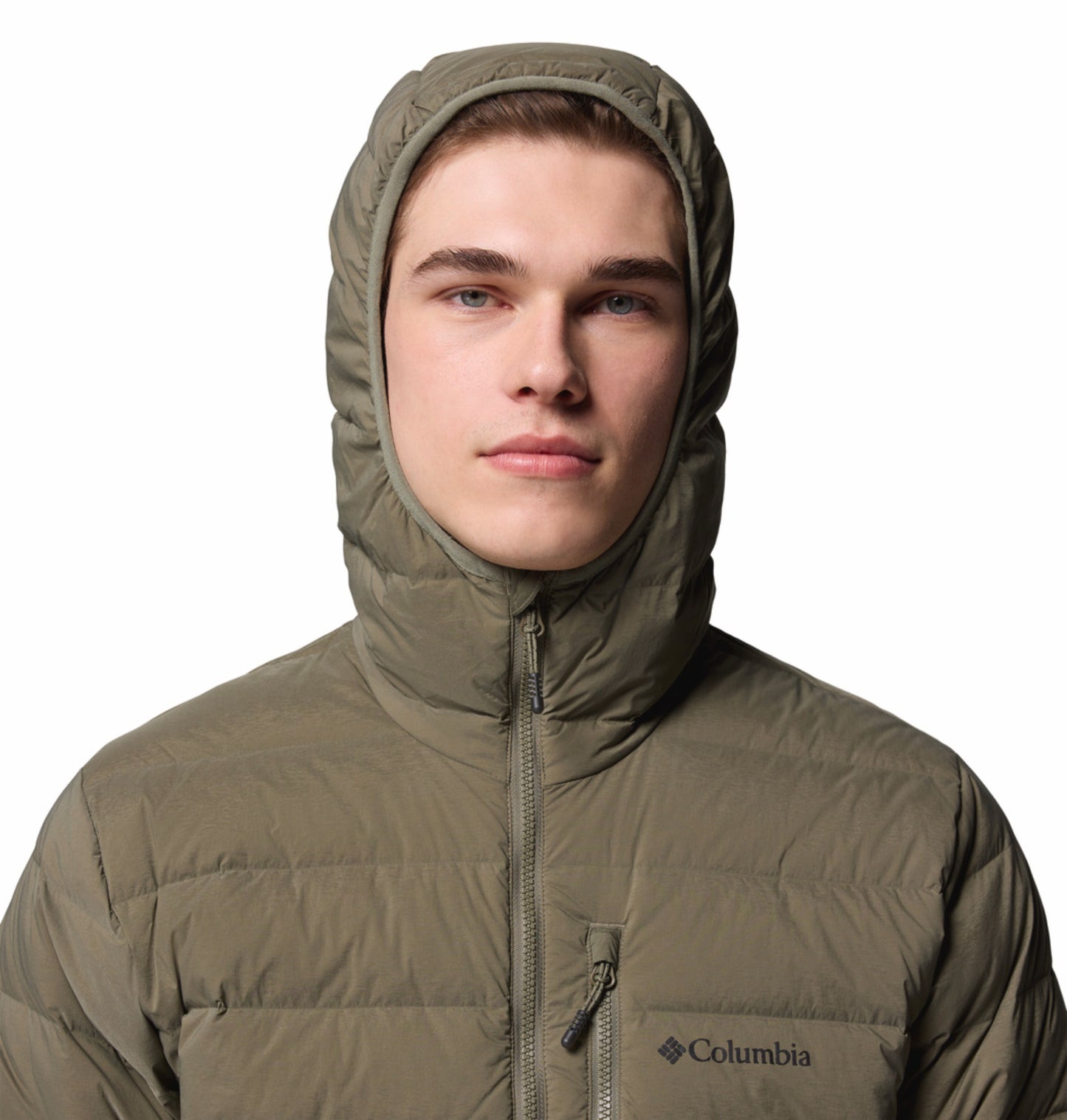 Columbia Men Green Omni-Shield Drift Peak Stretch Hooded Down Jacket