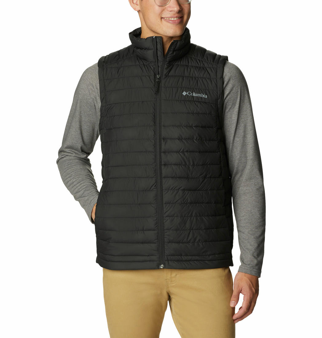 A Men Wearing Columbia Men Black Silver Falls Vest