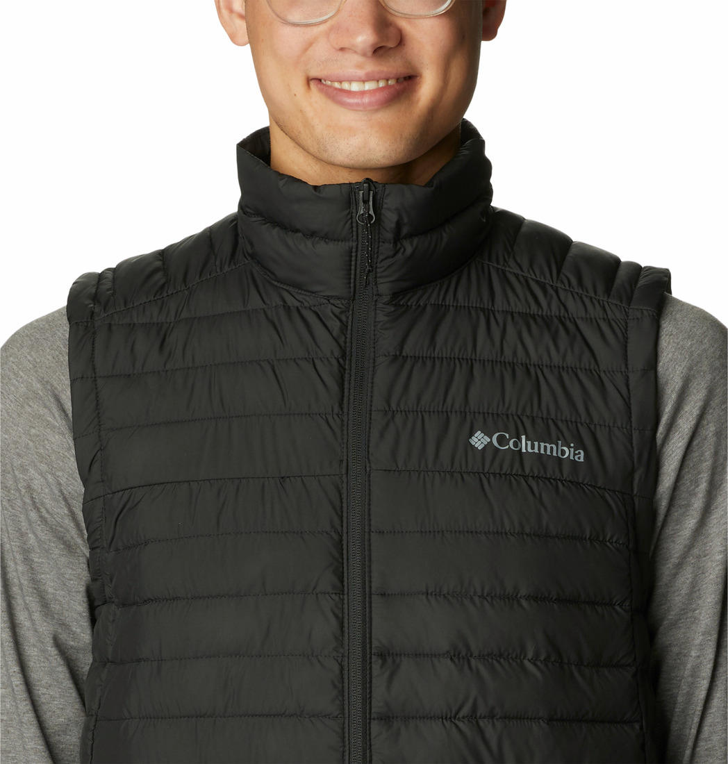 A Men Wearing Columbia Men Black Silver Falls Vest