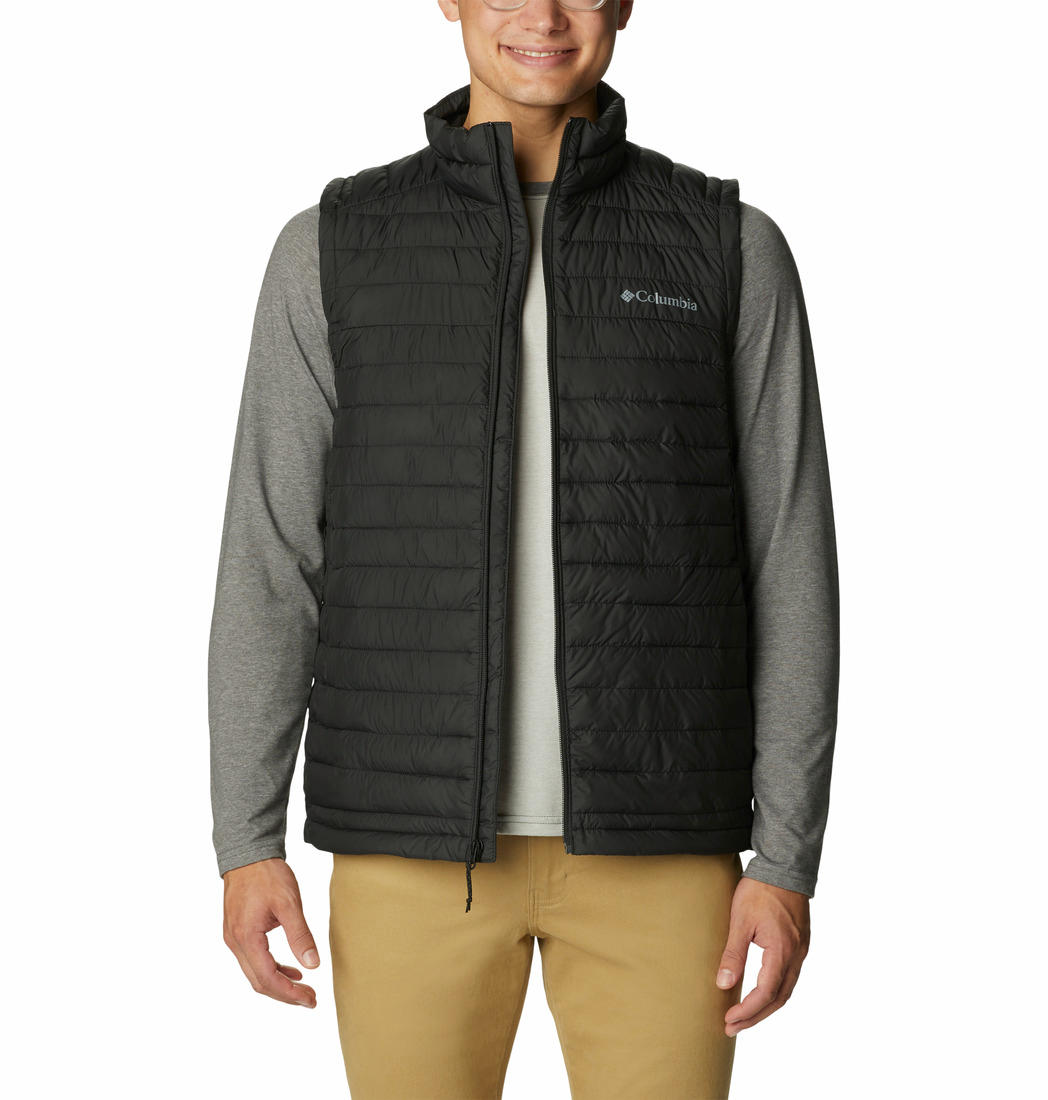 A Men Wearing Columbia Men Black Silver Falls Vest