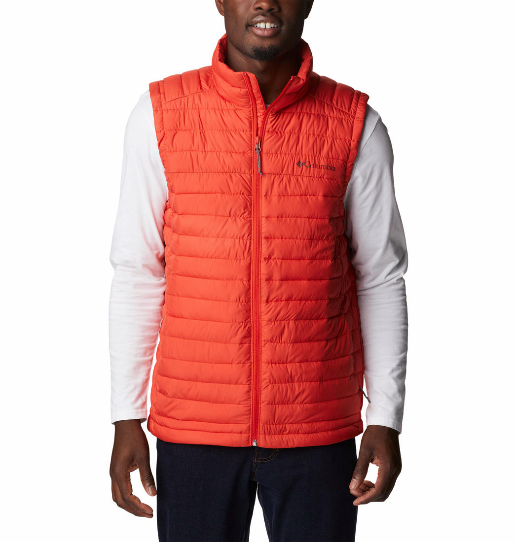 A Men Wearing Columbia Men Orange Silver Falls Vest