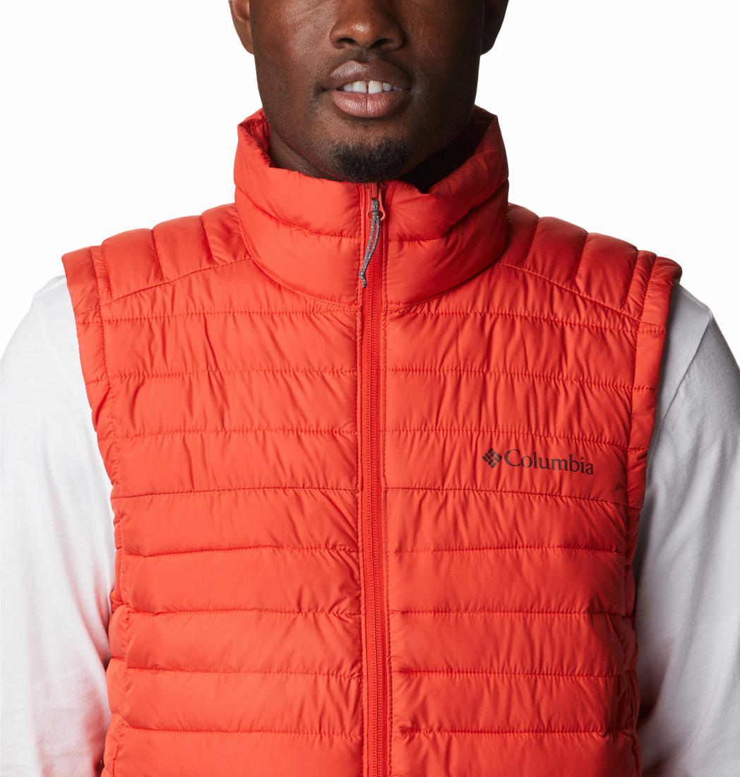 A Men Wearing Columbia Men Orange Silver Falls Vest