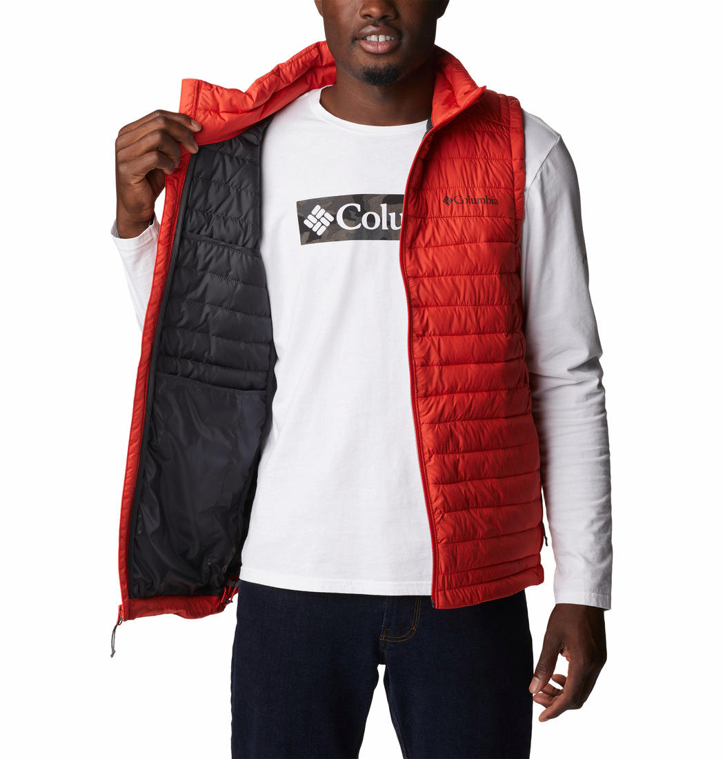 A Men Wearing Columbia Men Orange Silver Falls Vest