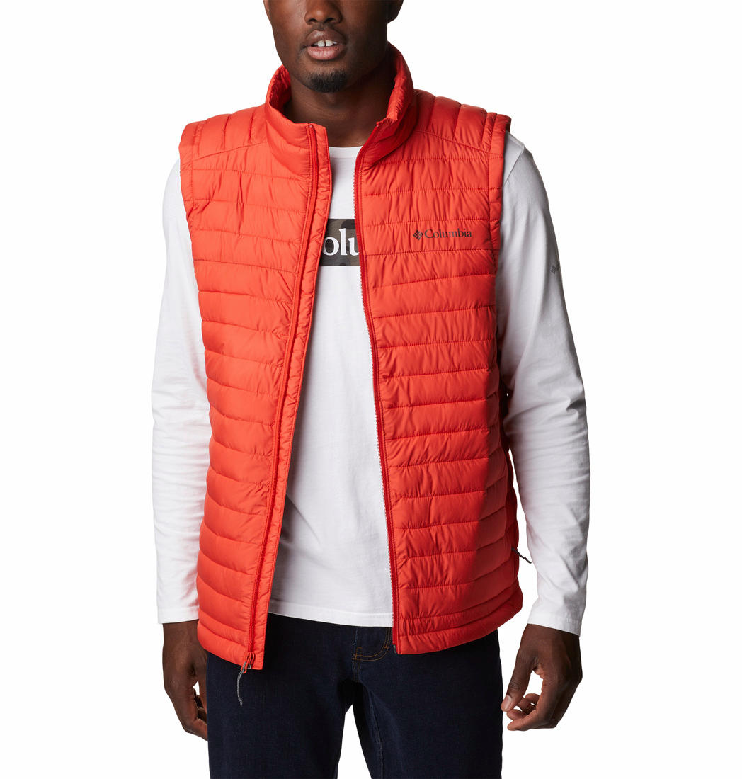 A Men Wearing Columbia Men Orange Silver Falls Vest