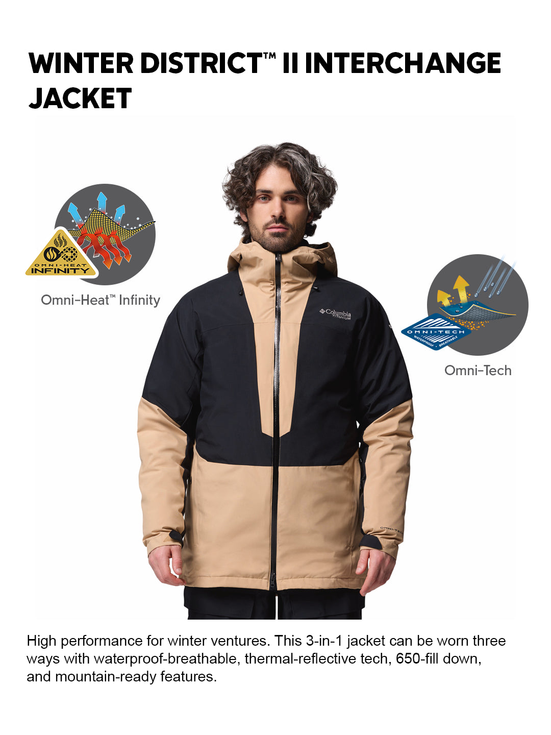 Columbia Men Brown Omni-Heat Inifnity Winter District II Hooded Interchange Jacket