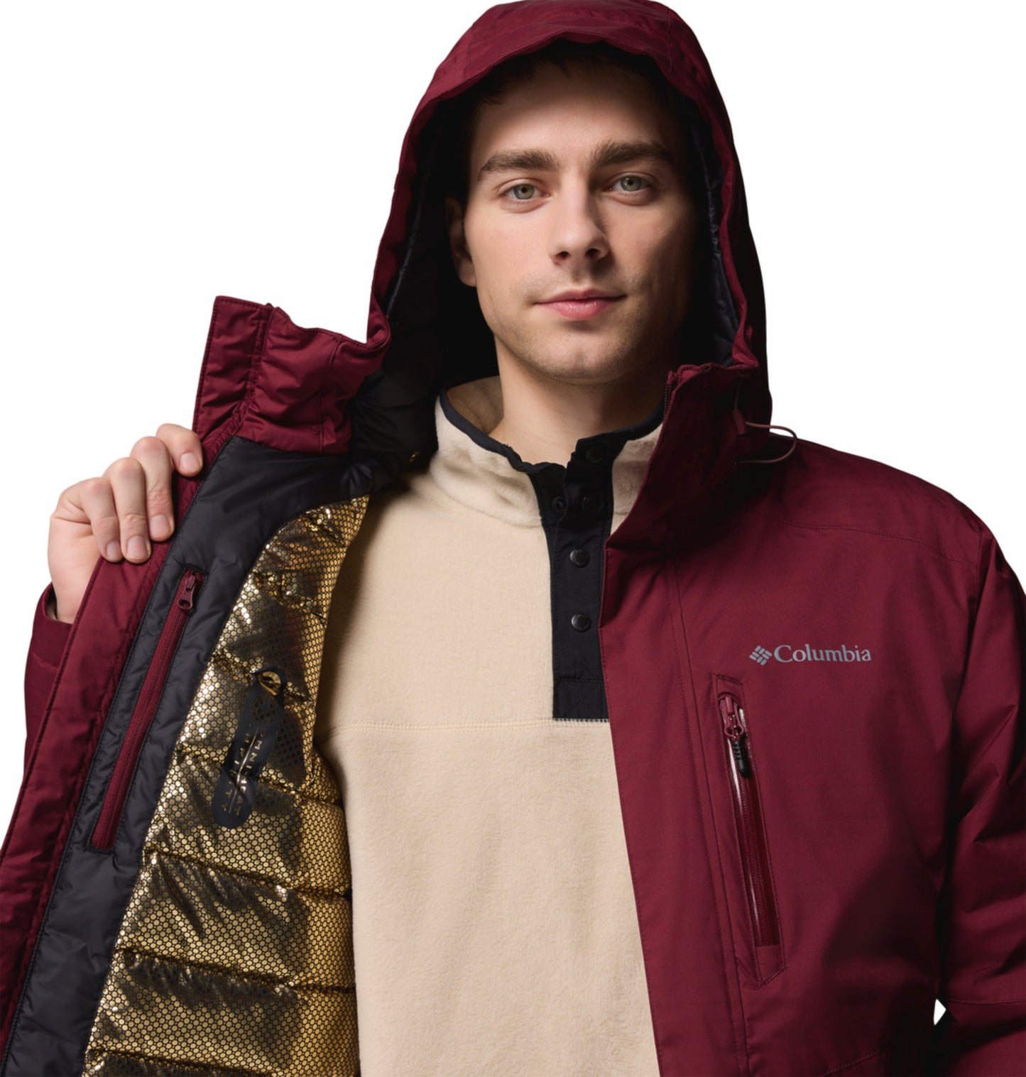 Columbia Men Maroon OmniHeat Infinity Oak Harbor II Down Jacket