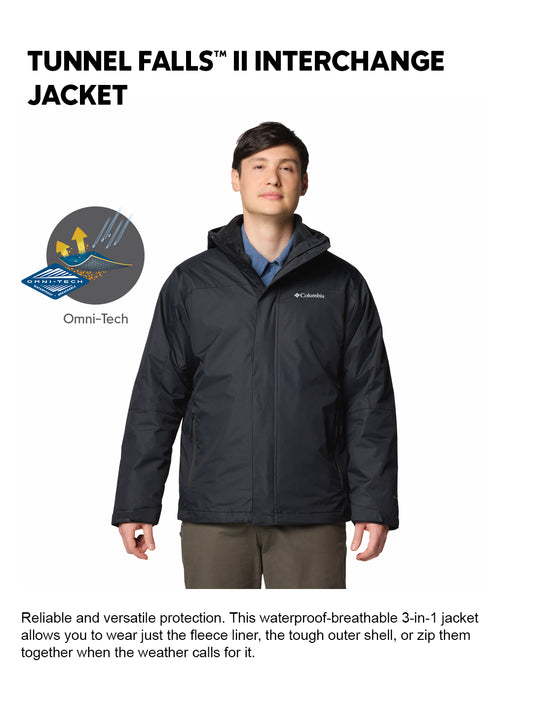 Columbia Men Black Omni-Tech Tunnel Falls II Hooded Interchange Jacket (Waterproof)