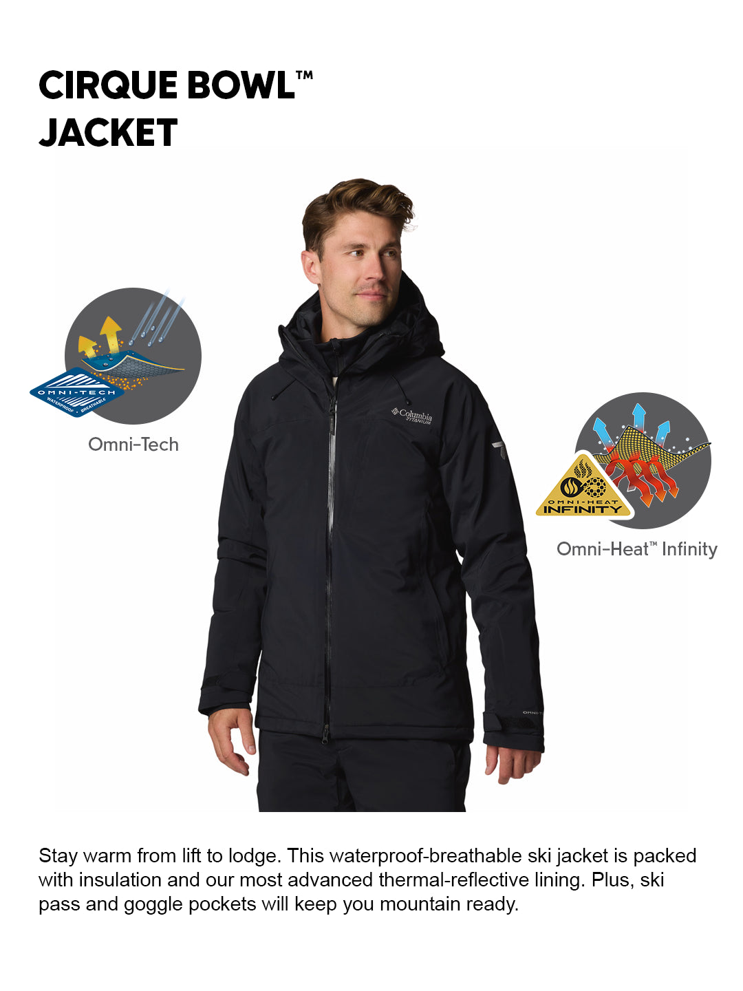 Columbia Men Black Omni-Heat Inifnity Cirque Bowl Hooded Down Jacket