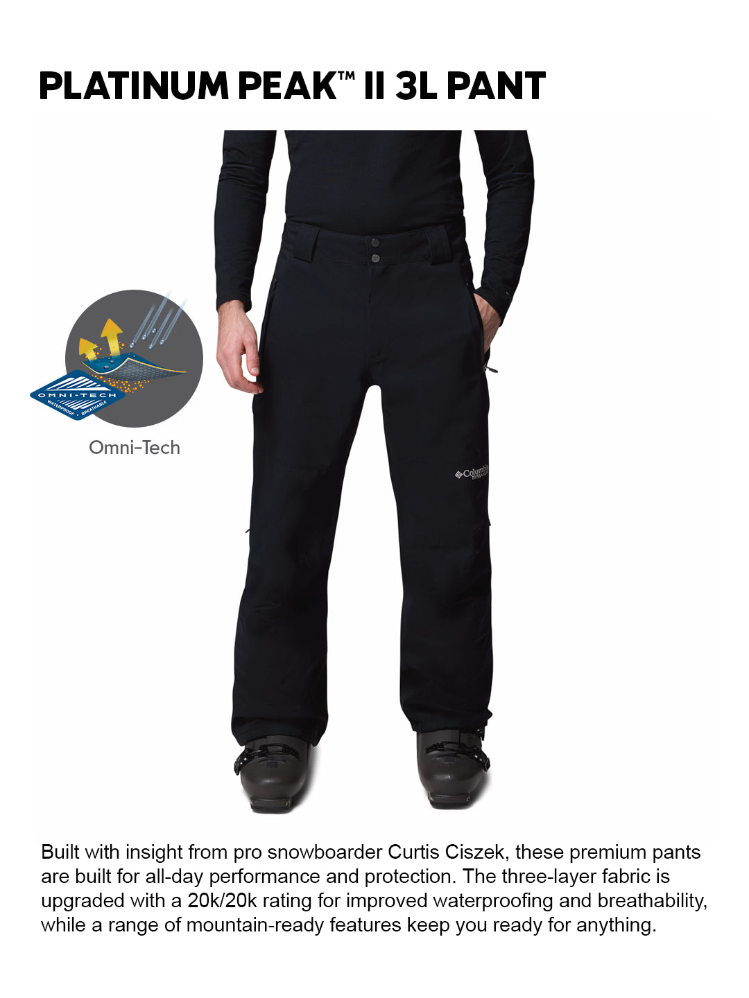 Columbia Men Black OmniTech Platinum Peak II 3L Snow Sports Pant