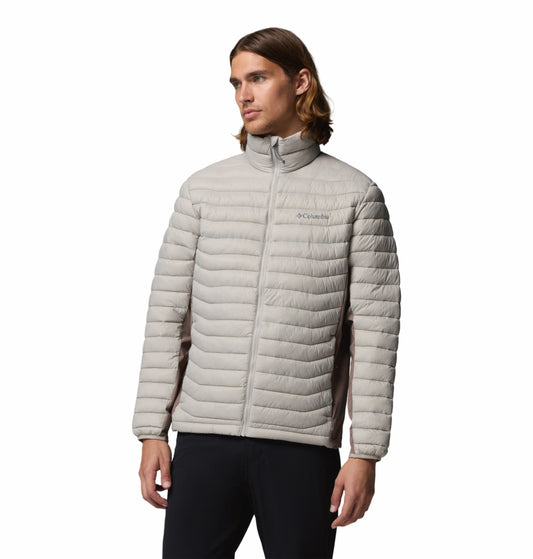men grey omni shield powder pass hybrid down jacket