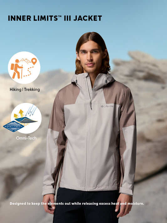 Columbia Men's Light Grey Omni-Tech Inner Limits III Premium Waterproof Rain Jacket