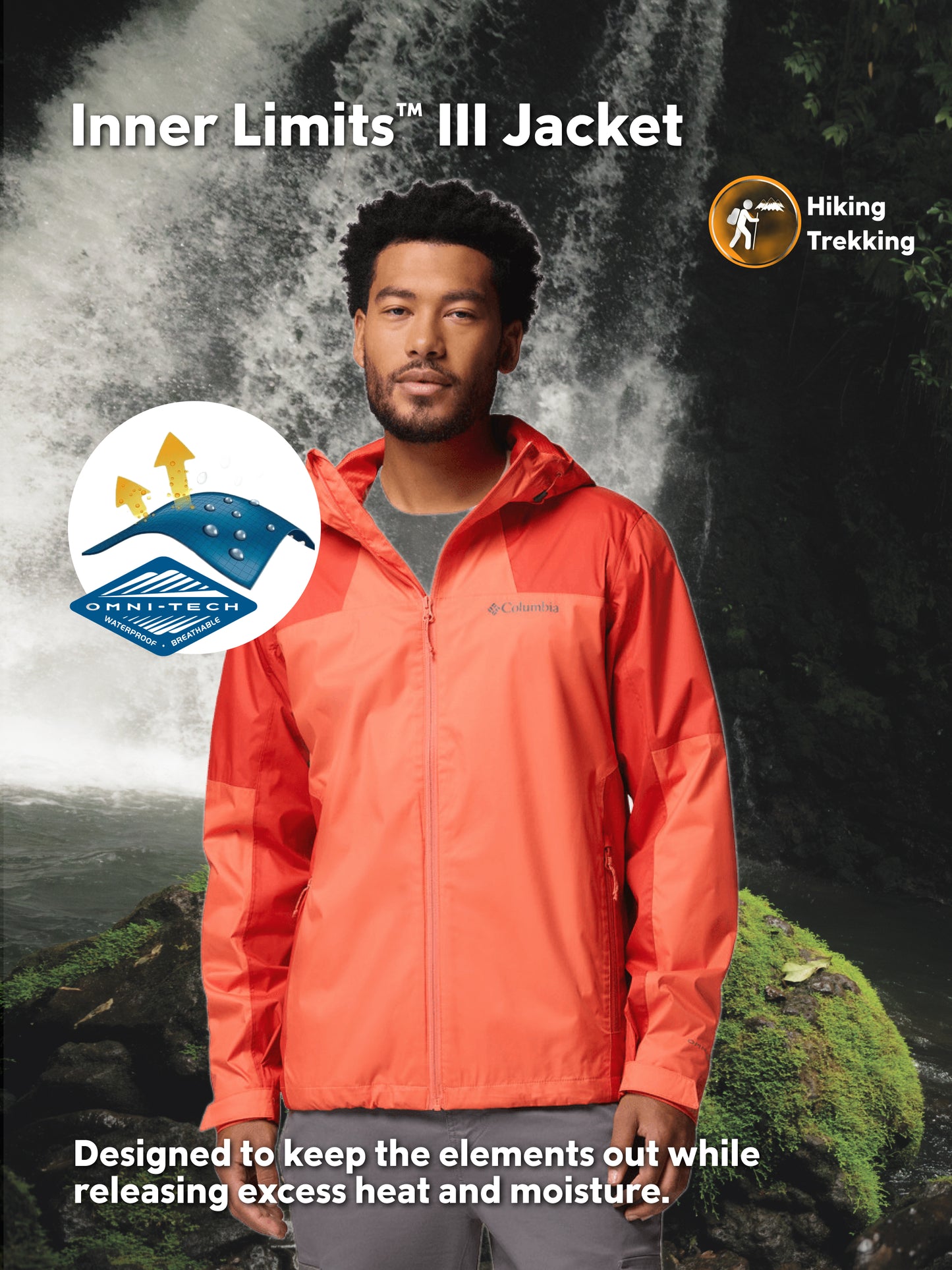 Columbia Men Orange Omni-Tech Inner Limits III Rain Jacket