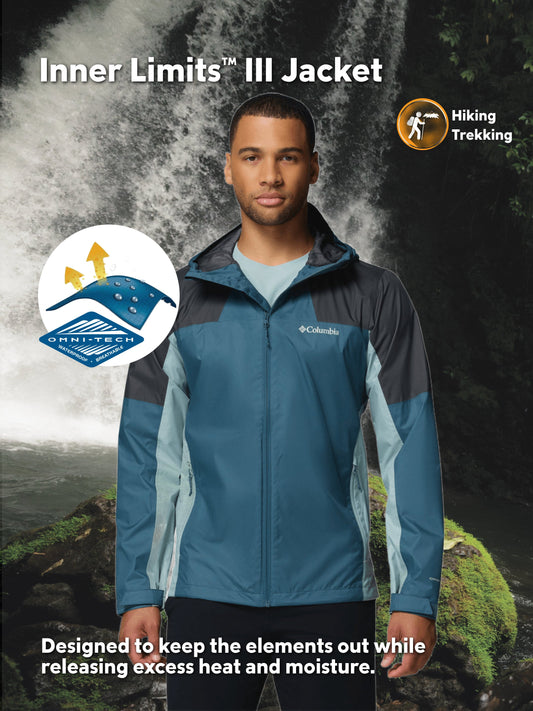 Columbia Men's Blue Omni-Tech Inner Limits III Lightweight Waterproof Rain Jacket
